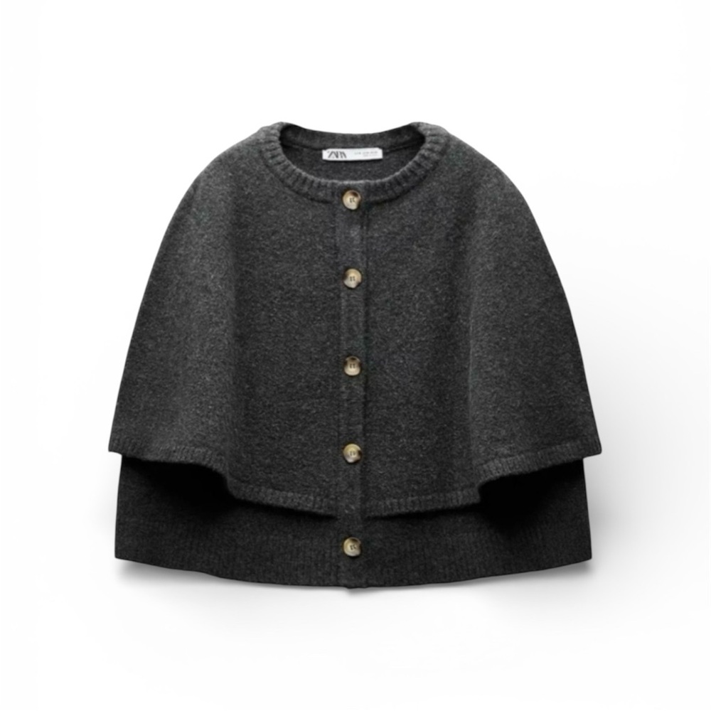 Zara Knit Cape Jacket - Large, gray